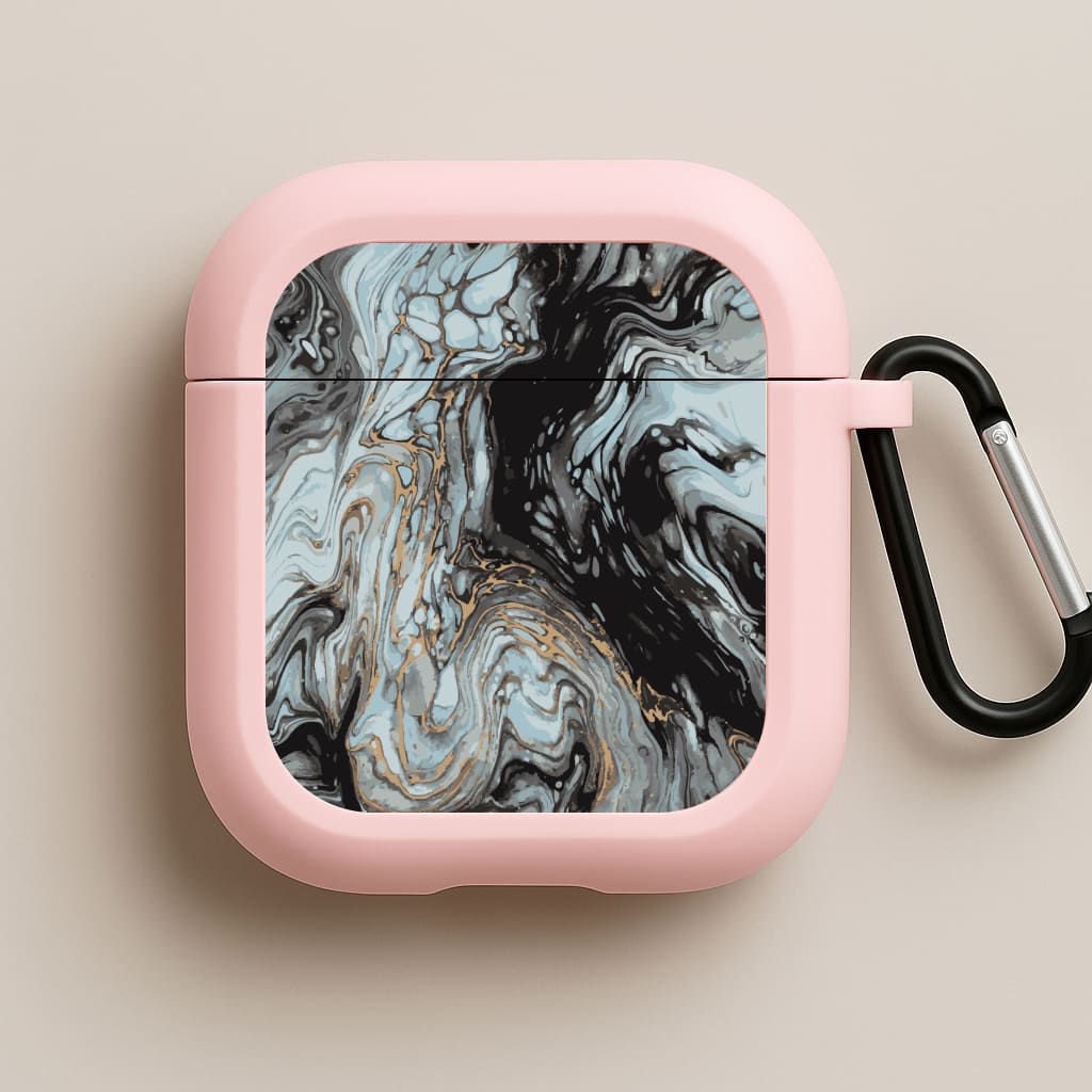 Black And Gold Cloudy Marble Pink AirPods Case