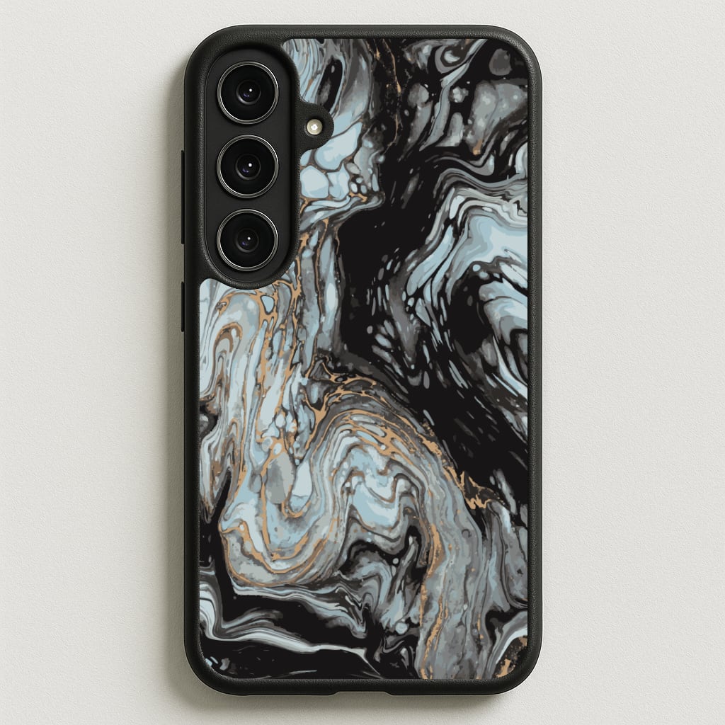 Black And Gold Cloudy Marble Phone Case for Galaxy S25FE