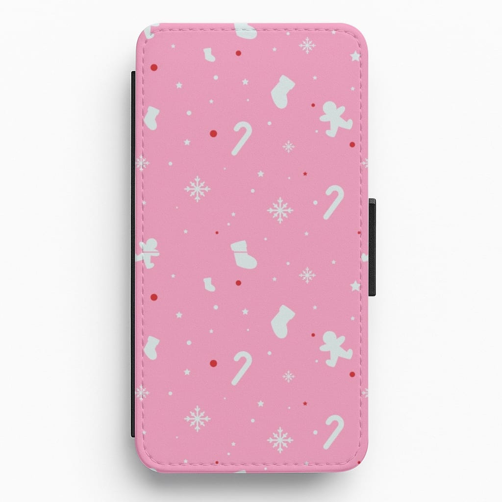 Festive Pattern - Pink Flip / Wallet Phone Case