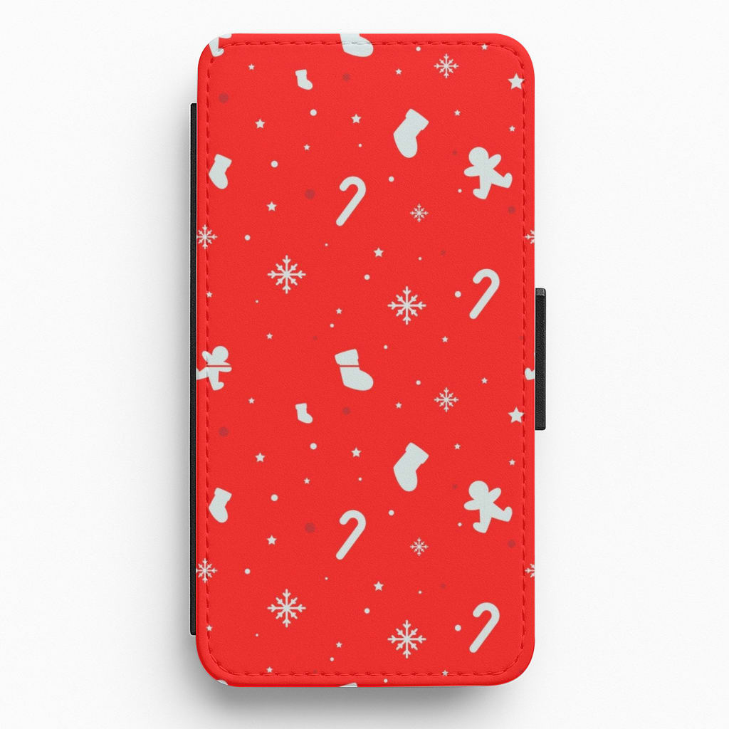 Festive Pattern - Red Flip / Wallet Phone Case