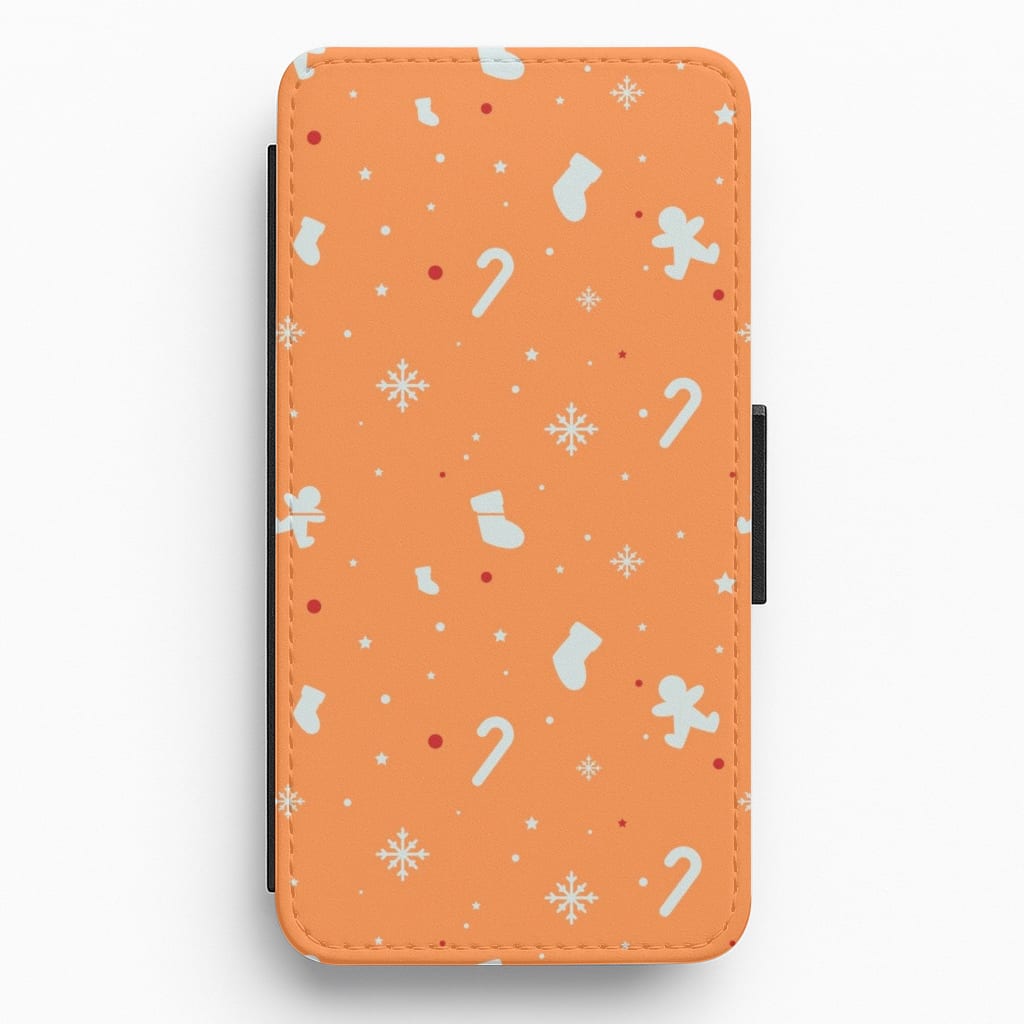 Festive Pattern - Orange Flip / Wallet Phone Case