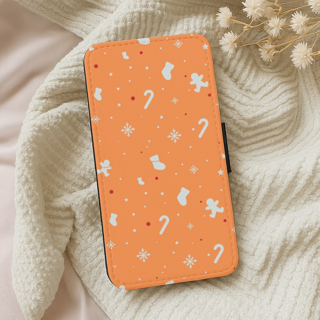 Festive Pattern - Orange Wallet Phone Case