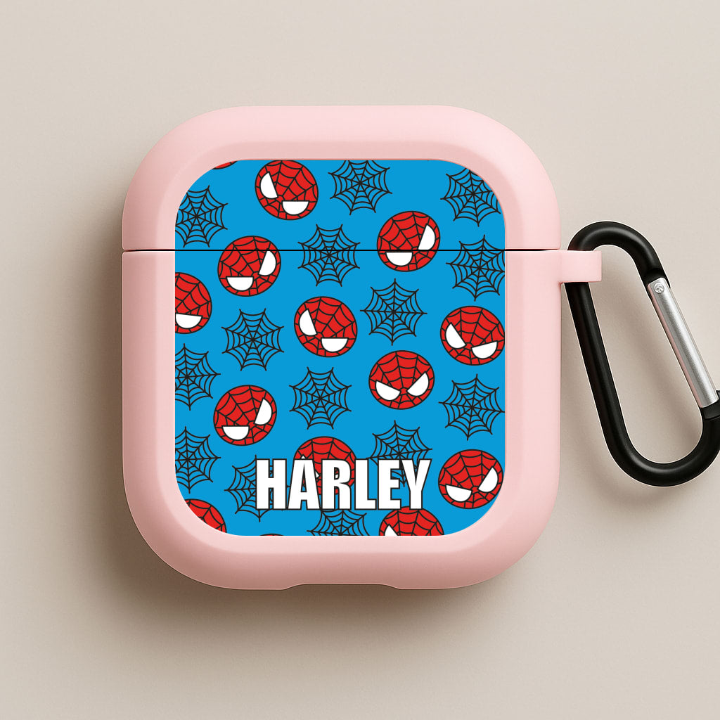 Spiderman And Webs - Personalised Superhero Comic Pink AirPods Case