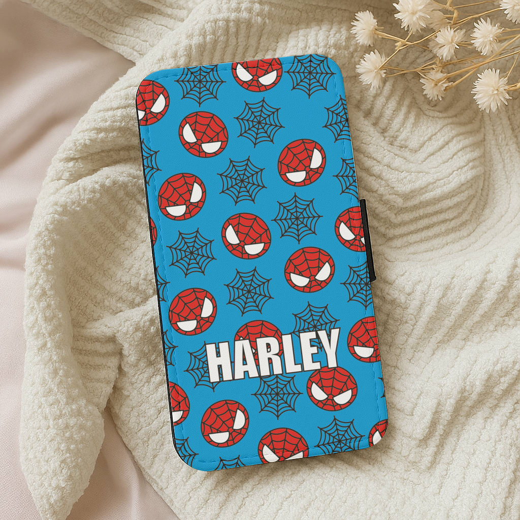 Spiderman And Webs - Personalised Superhero Comic Wallet Phone Case