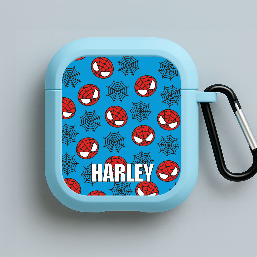 Spiderman And Webs - Personalised Superhero Comic Blue AirPods Case