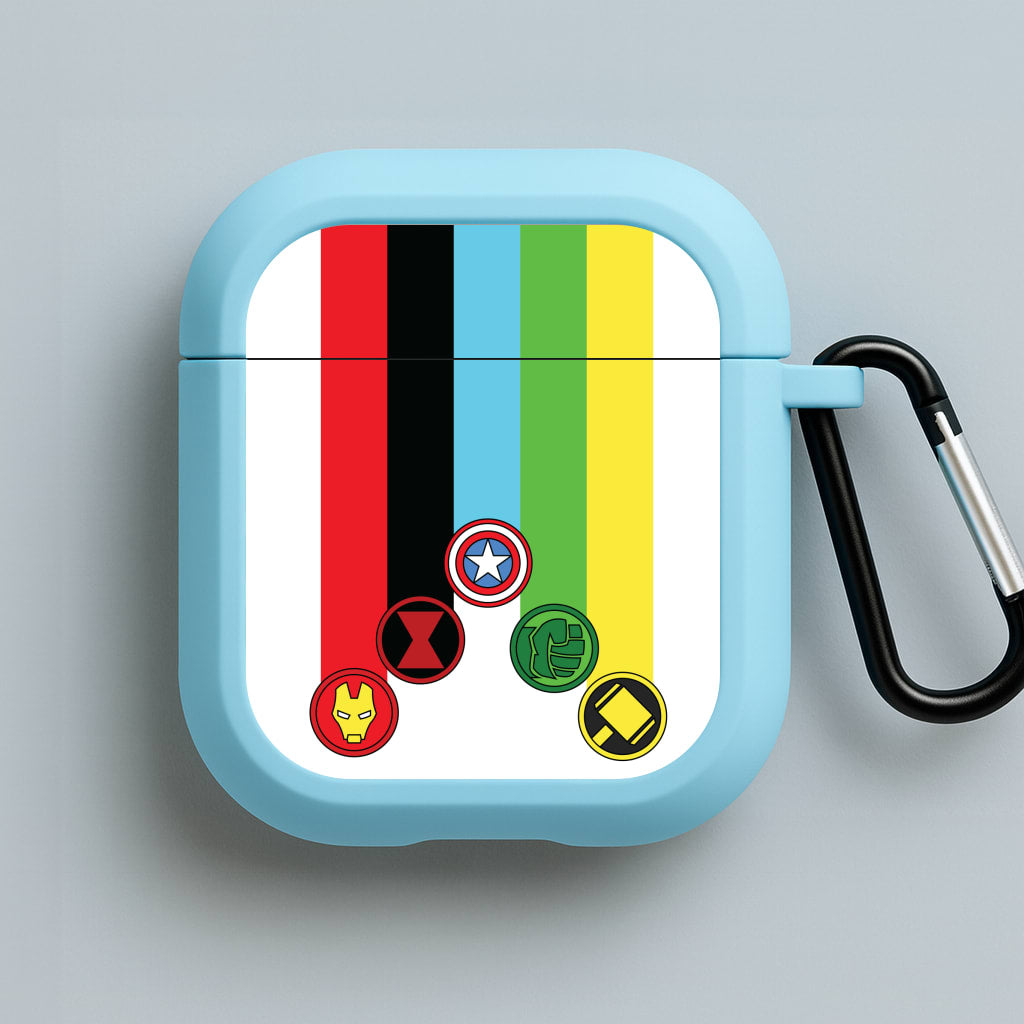 Superhero Team Colourful Symbols Blue AirPods Case