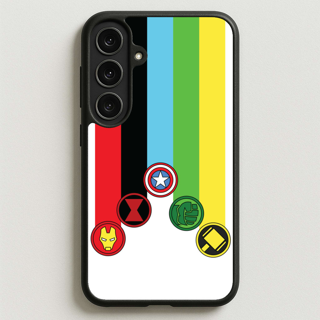 Superhero Team Colourful Symbols Phone Case for Galaxy S25FE