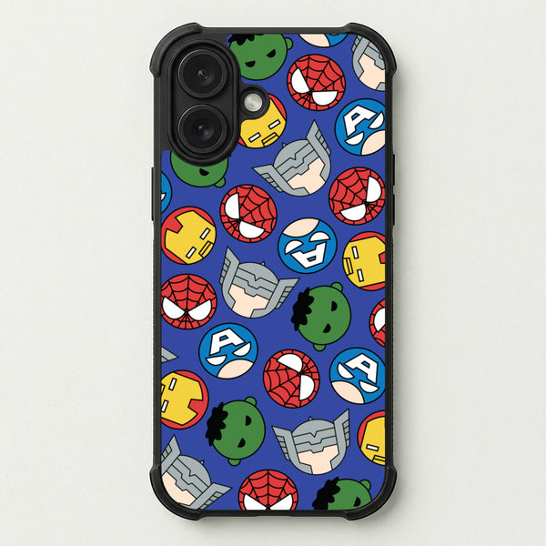 Cute Chibi Heroes Pattern Blue Phone Case — Bumper case