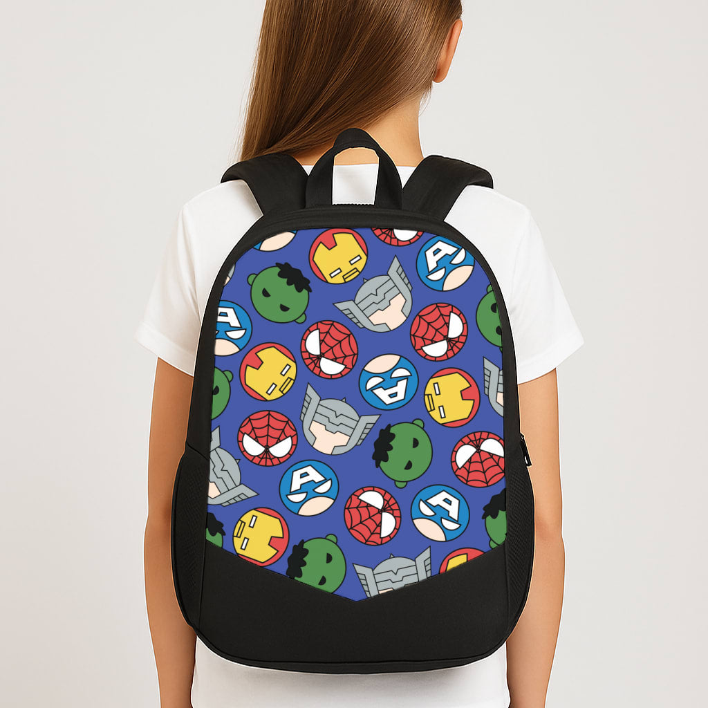 Cute Chibi Heroes Pattern Blue Large School Bag