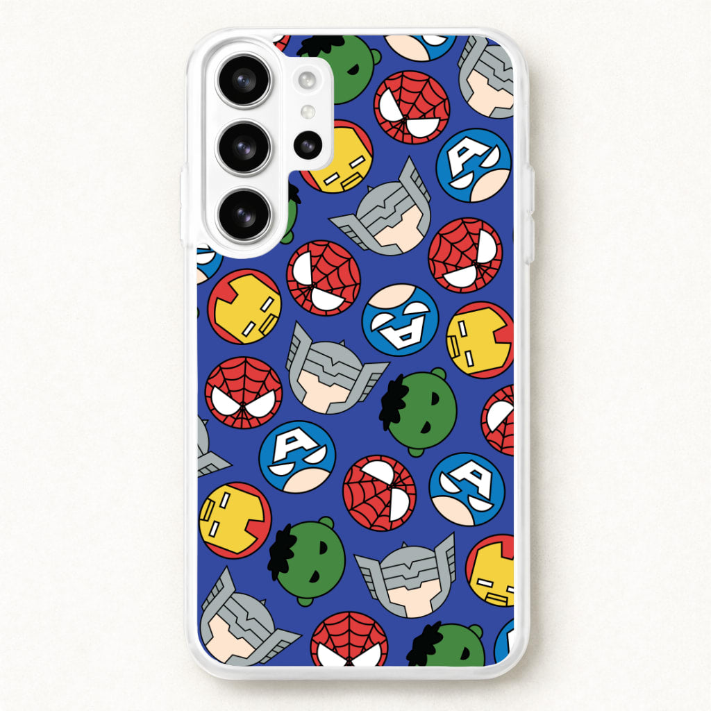 Cute Chibi Heroes Pattern Blue Phone Case for Galaxy S26 Ultra