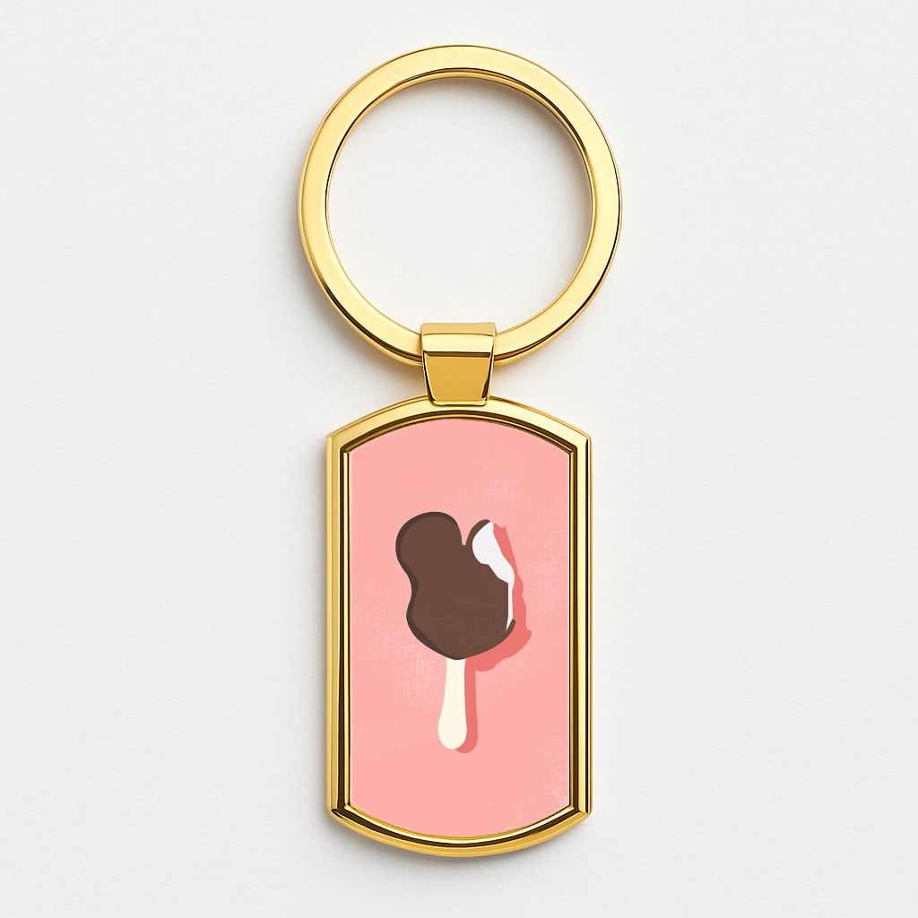 Pink Mouse Ice Cream Gold Keyring