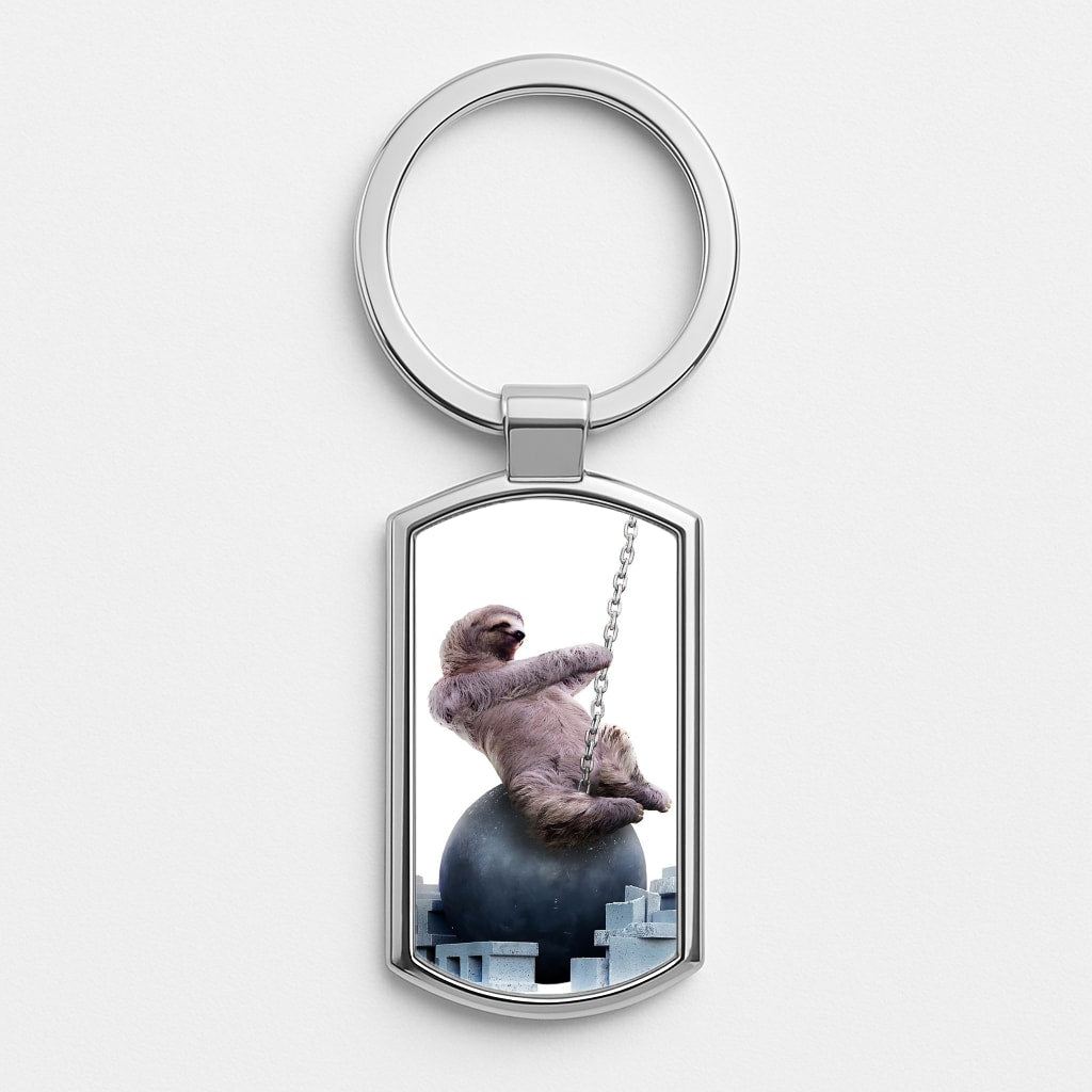 Wrecking Ball Sloth Silver Keyring