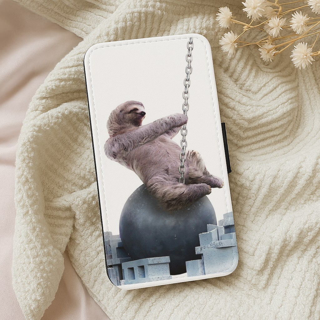 Wrecking Ball Sloth Flip Wallet Phone Case