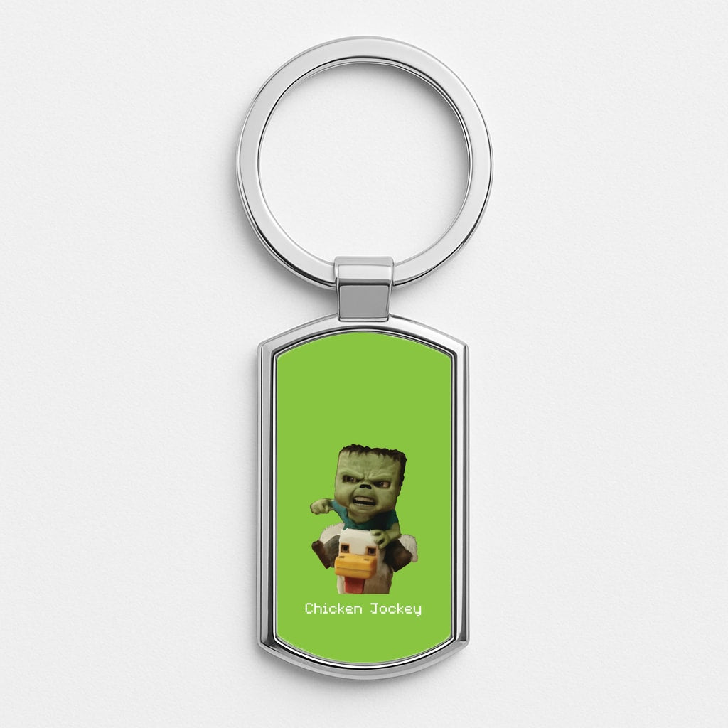 Chicken Jockey Silver Keyring