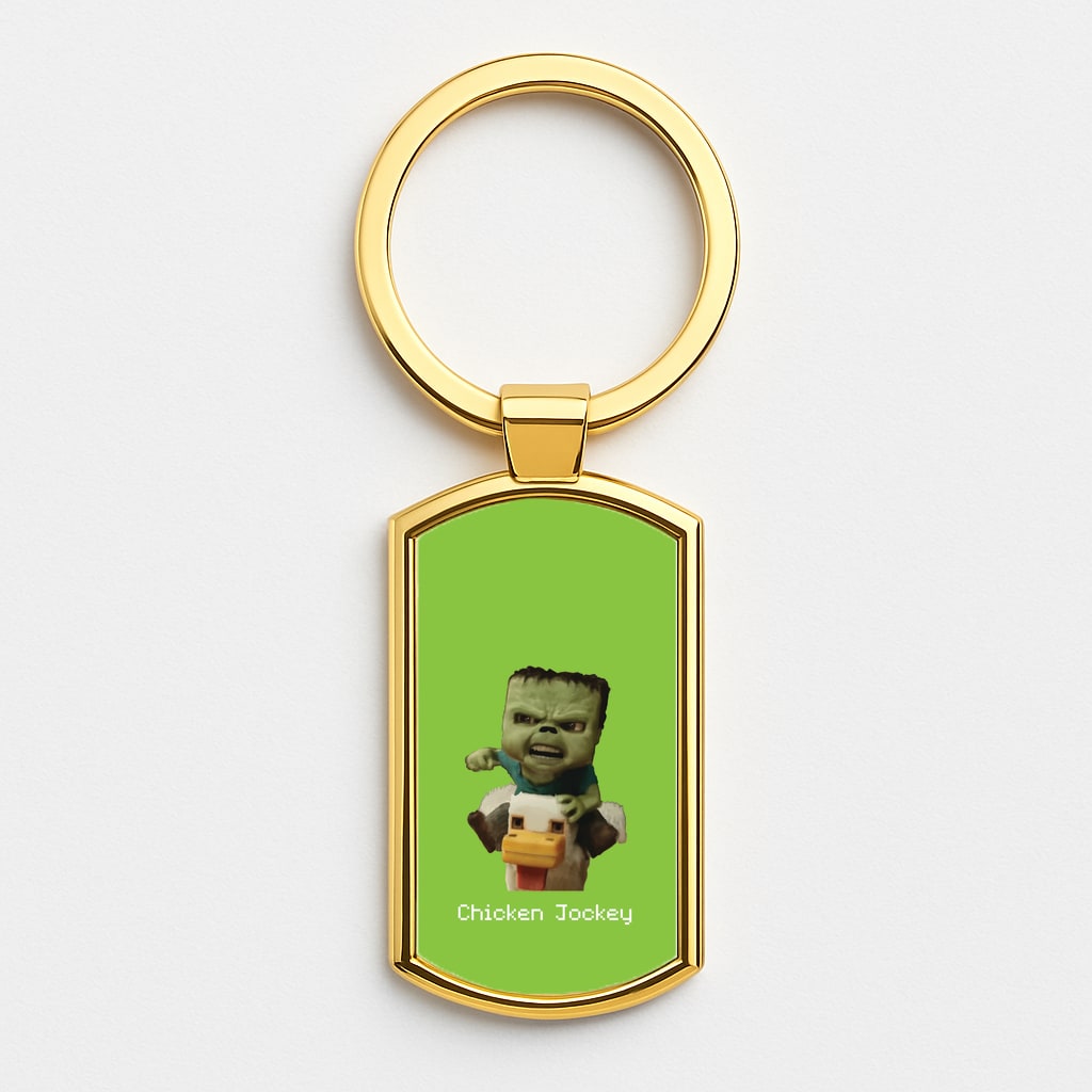 Chicken Jockey Gold Keyring