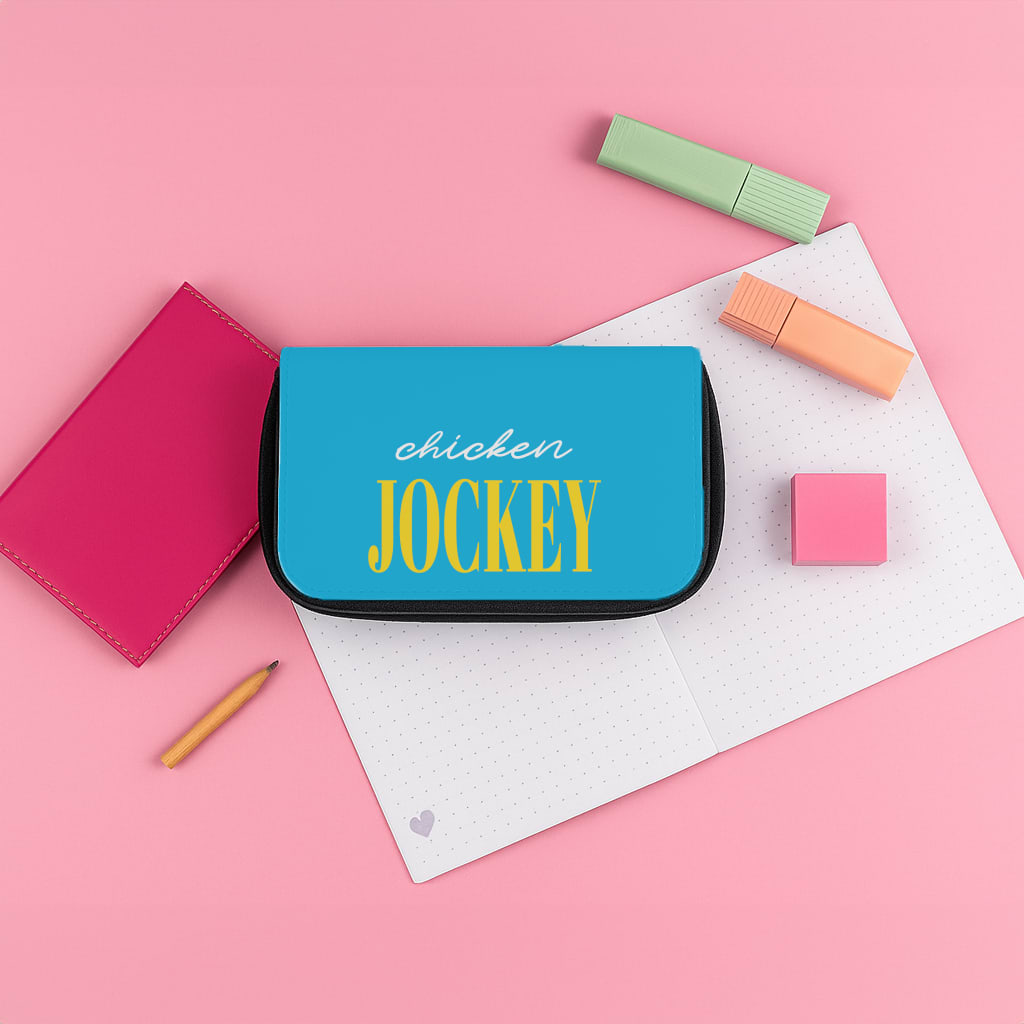 Chicken Jockey Blue Pencil Case