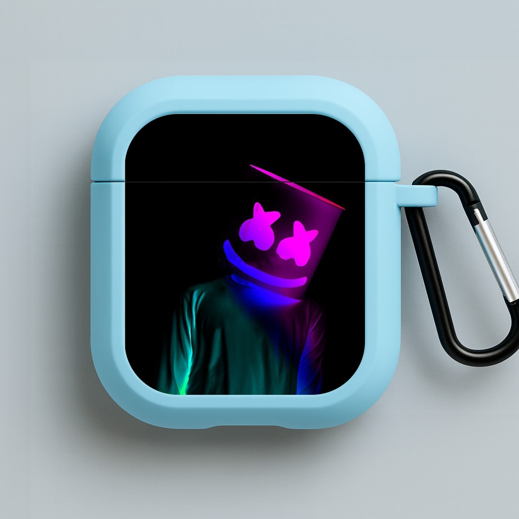 White Helmet DJ In Lights Blue AirPods Case