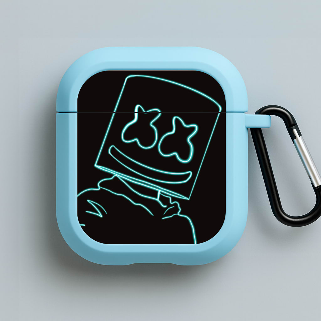 Black White Helmet DJ Neon Blue AirPods Case