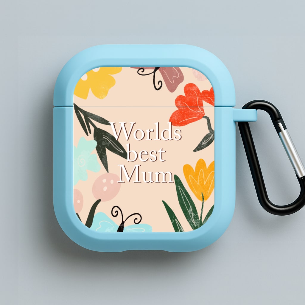 Worlds Best Mum - Floral Mother's Day Blue AirPods Case