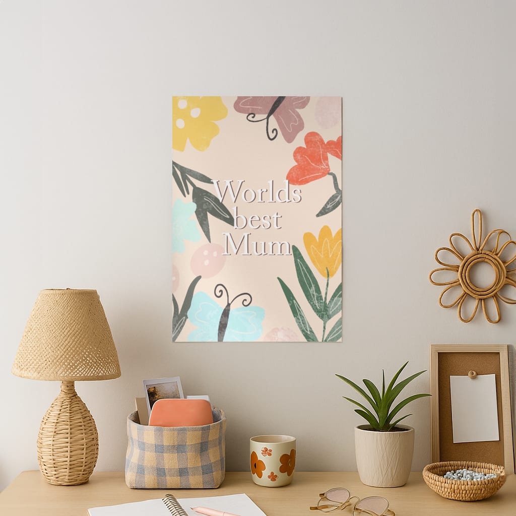 Worlds Best Mum - Floral Mother's Day Art Print