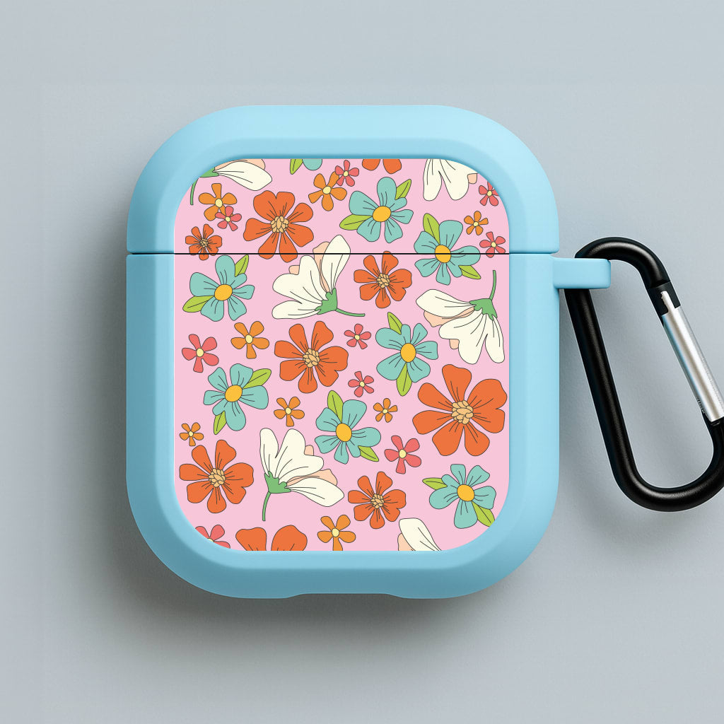 Pink Flower Pattern - Mothers Day Blue AirPods Case