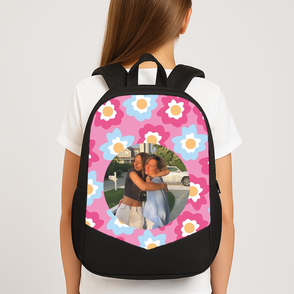Pink And Blue Flower Pattern - Personalised Mother's Day Backpack