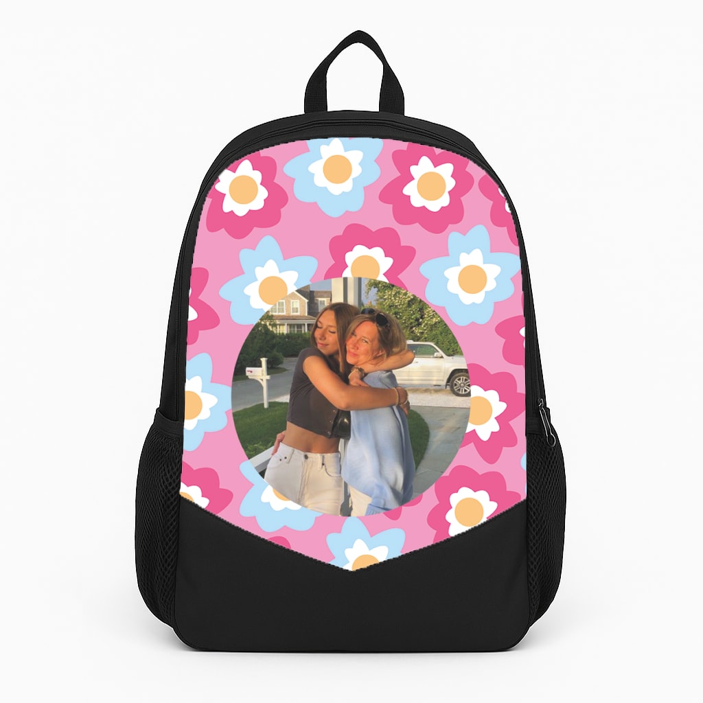 Pink And Blue Flower Pattern - Personalised Mother's Day Backpack