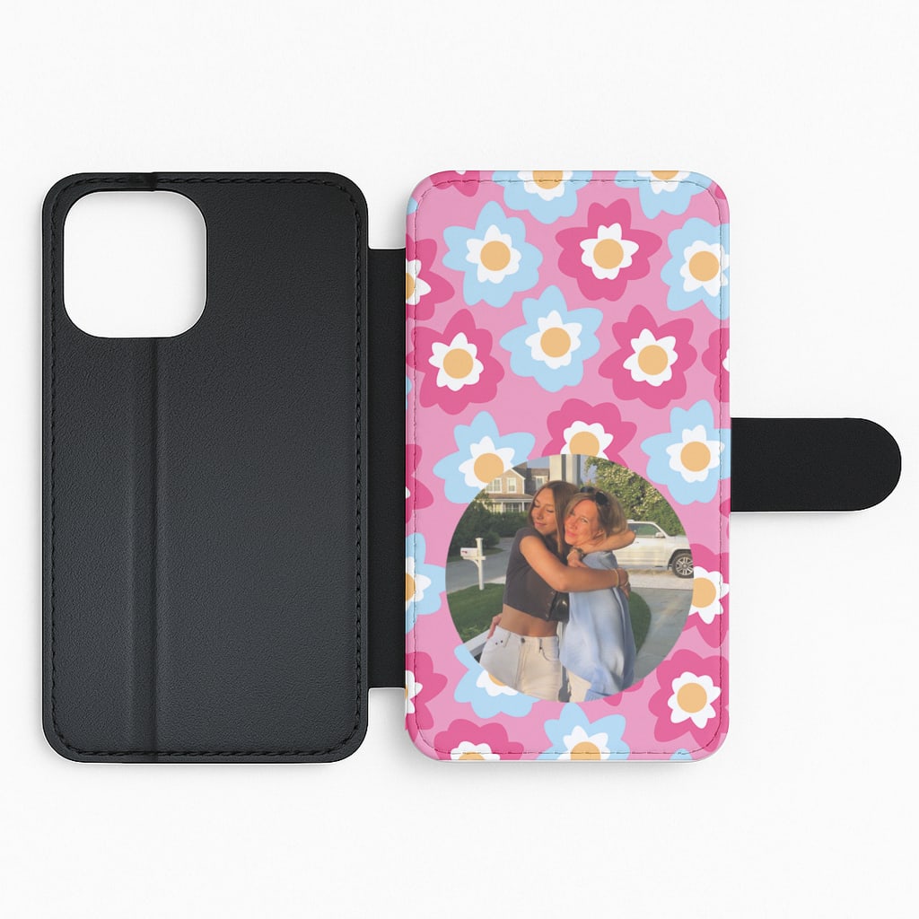 Pink And Blue Flower Pattern - Personalised Mother's Day Flip Phone Case