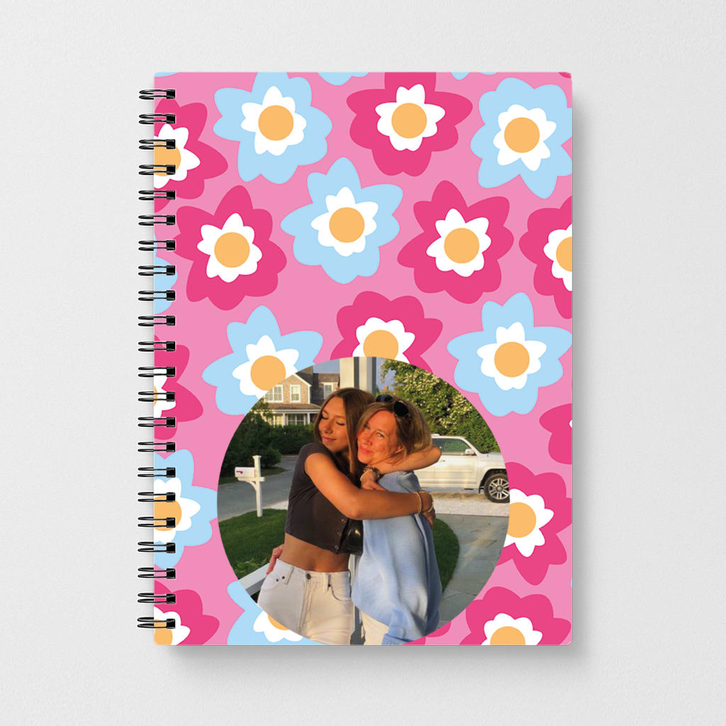 Pink And Blue Flower Pattern - Personalised Mother's Day Notebook