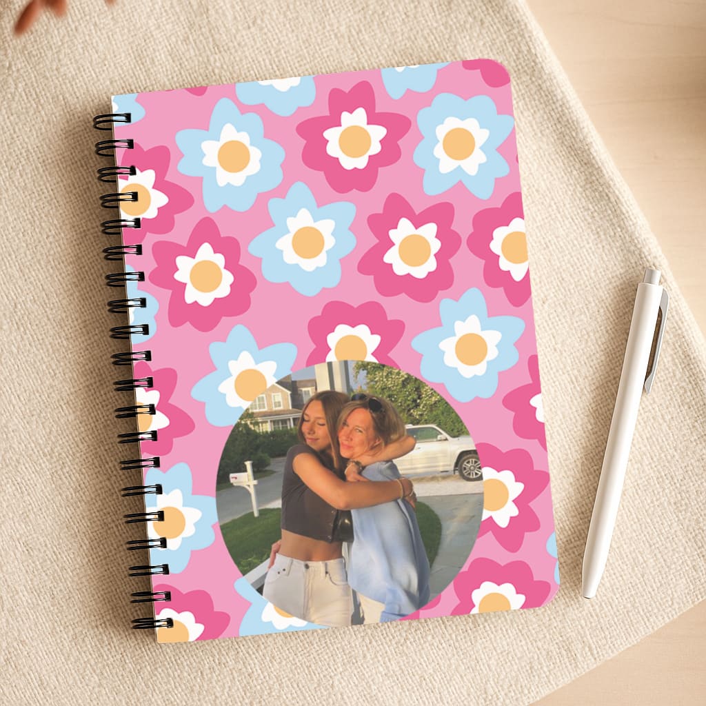 Pink And Blue Flower Pattern - Personalised Mother's Day Notepad