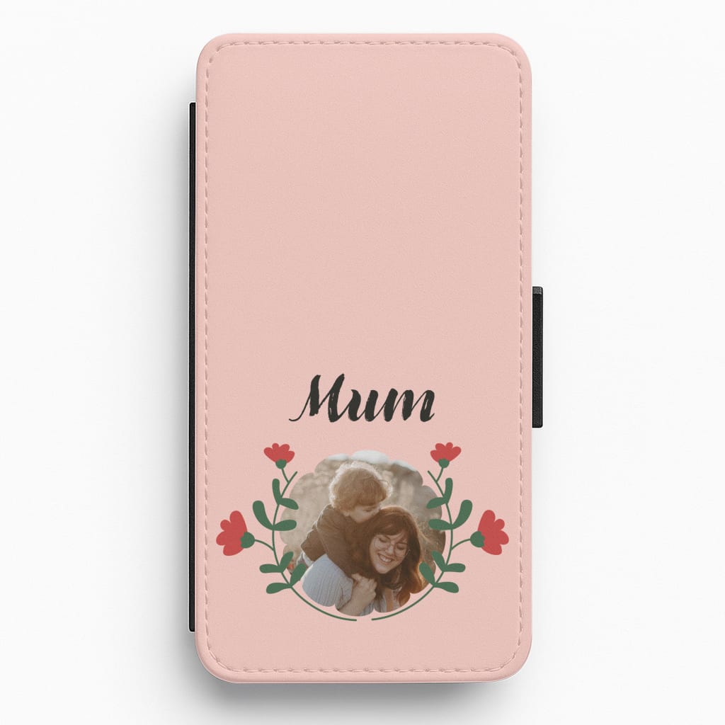 Mum Red Flowers - Personalised Mother's Day Flip / Wallet Phone Case