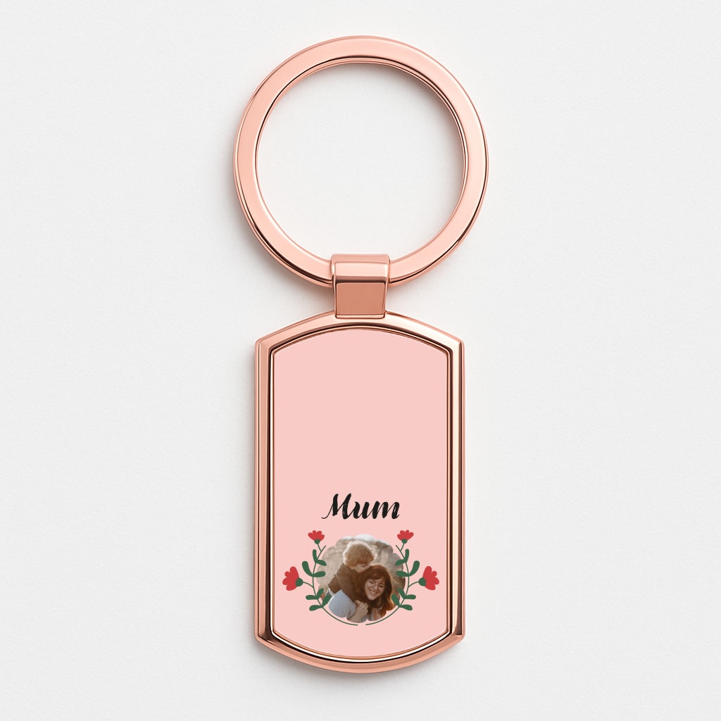 Mum Red Flowers - Personalised Mother's Day Rose Gold Keyring