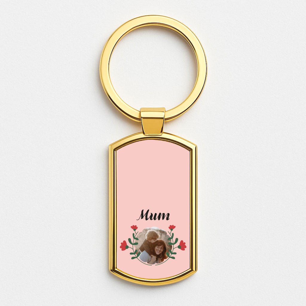 Mum Red Flowers - Personalised Mother's Day Gold Keyring
