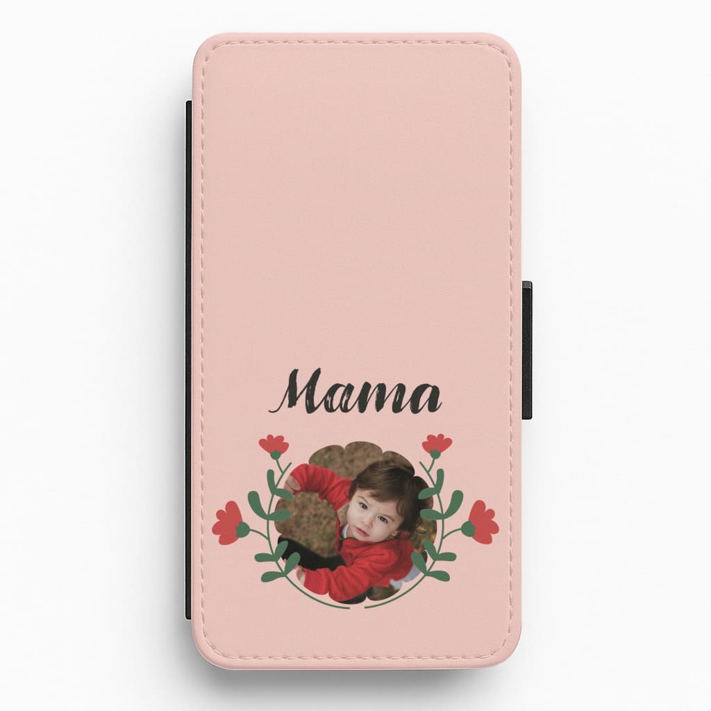 Mama Red Flowers - Personalised Mother's Day Flip / Wallet Phone Case