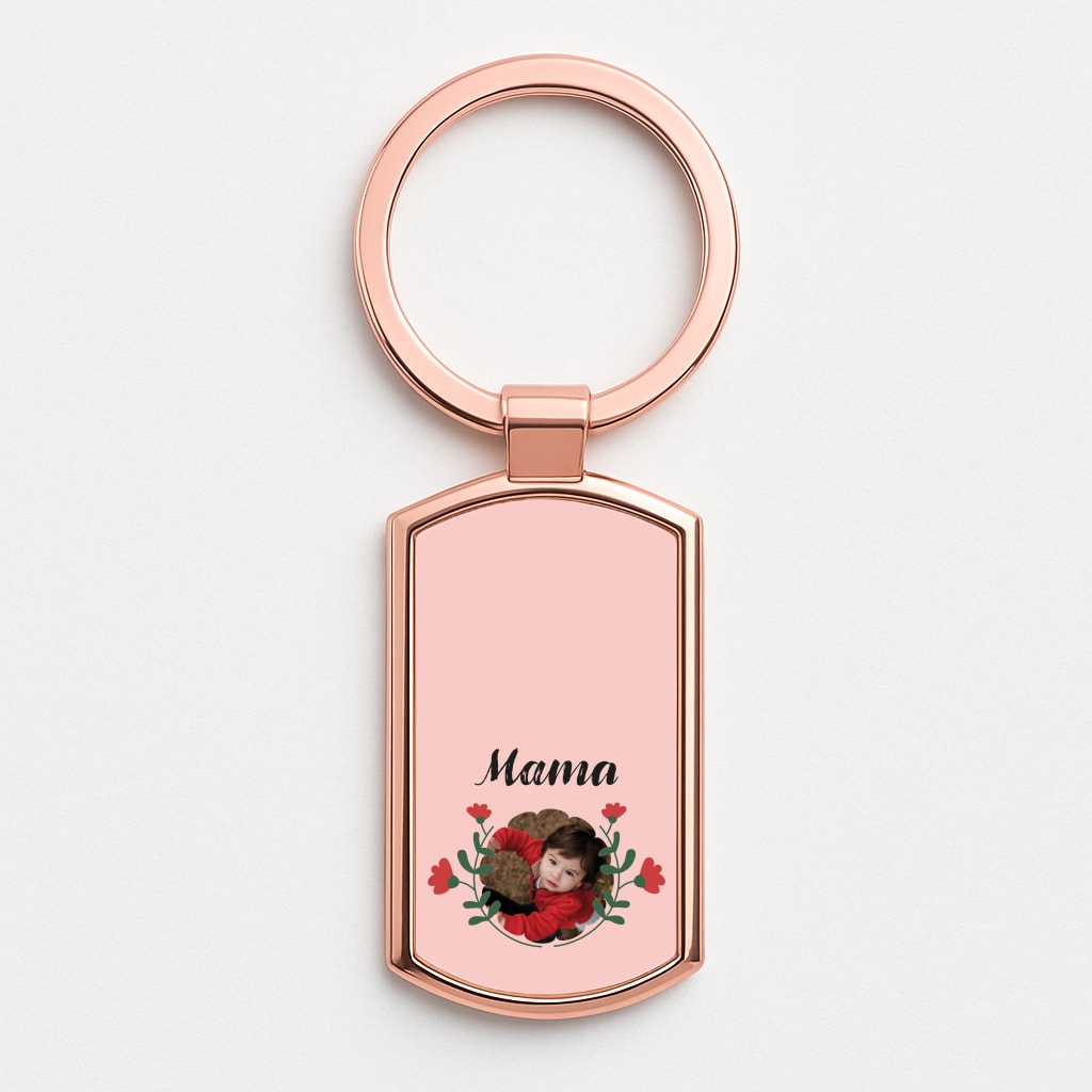 Mama Red Flowers - Personalised Mother's Day Rose Gold Keyring