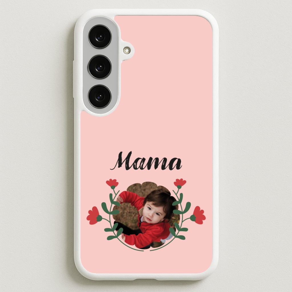 Mama Red Flowers - Personalised Mother's Day Phone Case for Galaxy S25FE