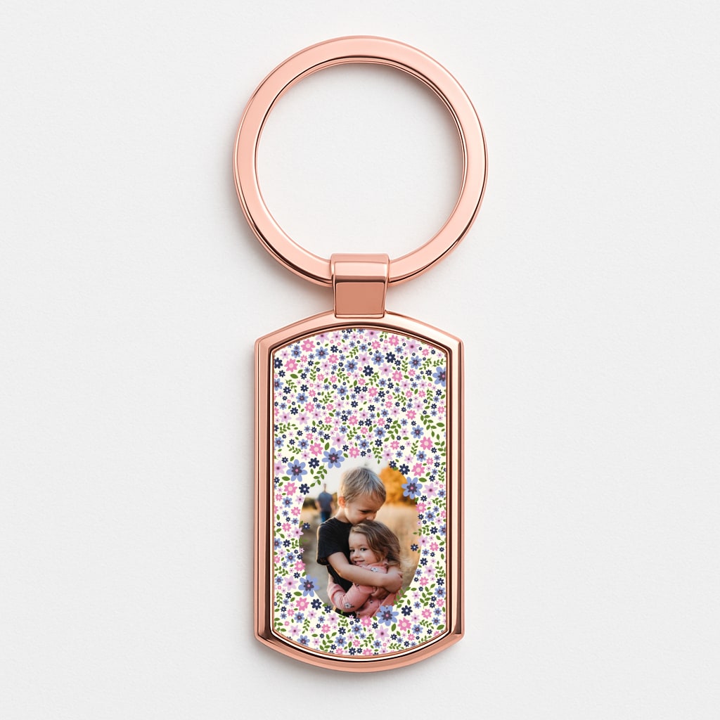 Detailed Flower Pattern - Personalised Mother's Day Rose Gold Keyring