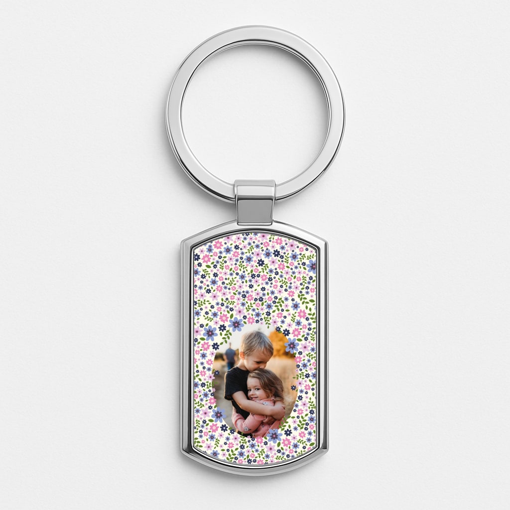 Detailed Flower Pattern - Personalised Mother's Day Silver Keyring