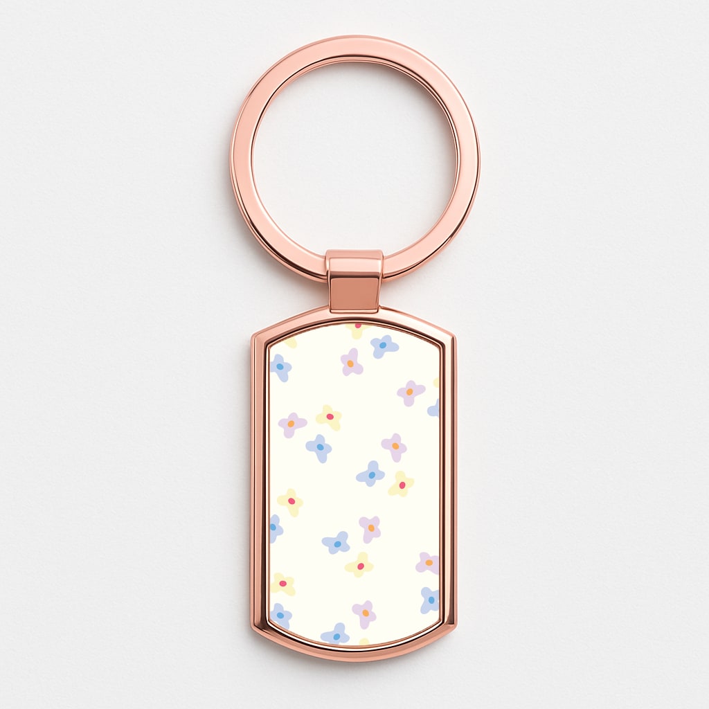 Pastel Flowers Pattern Rose Gold Keyring