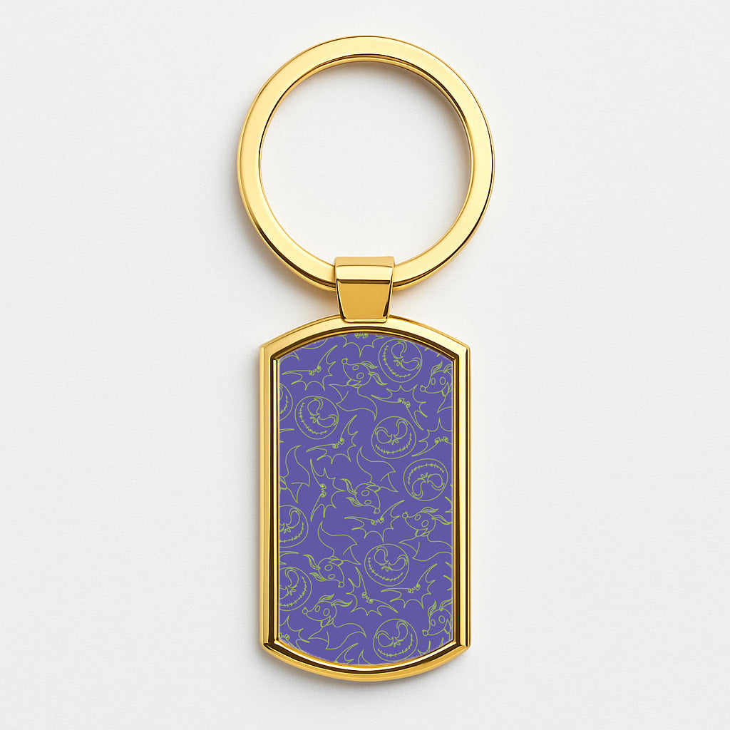 Purple And Green Pattern Gold Keyring