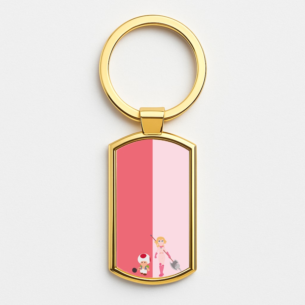 Toad And Peach Gold Keyring
