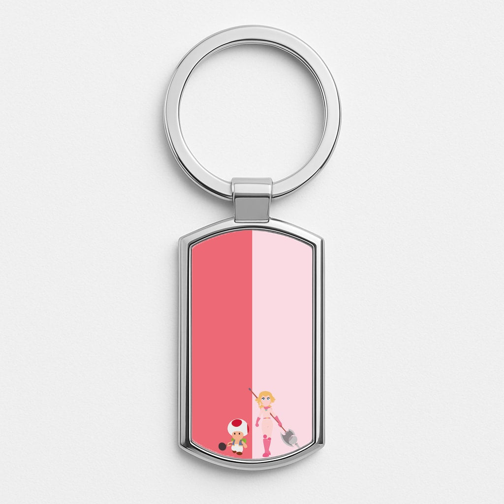 Toad And Peach Silver Keyring