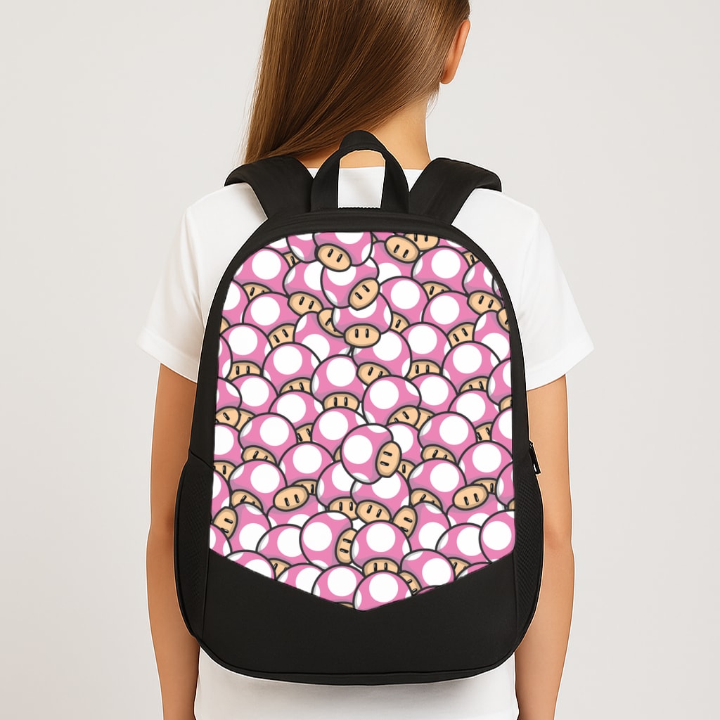 Mushroom Pattern - Pink Large School Bag