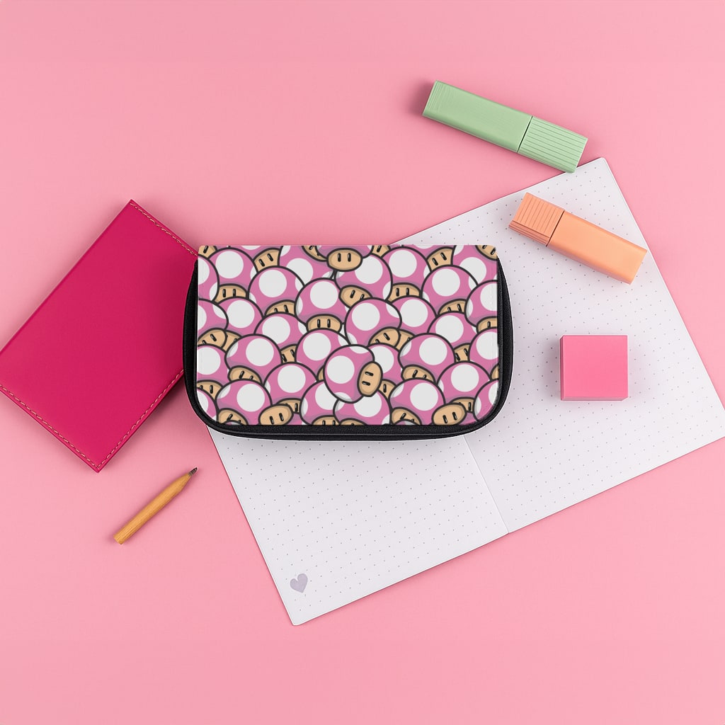 Mushroom Pattern - Pink Pencil Case