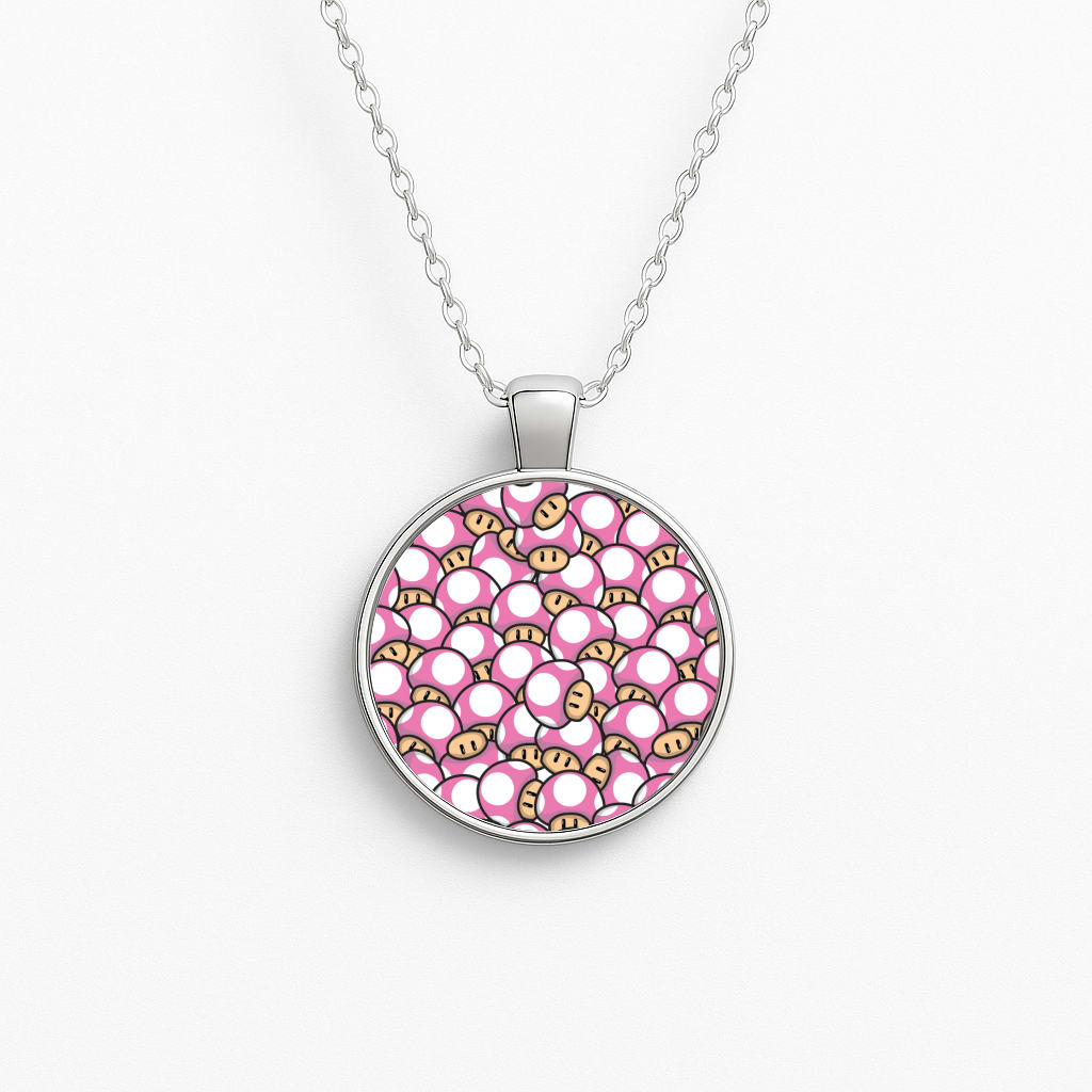 Mushroom Pattern - Pink Circle Necklace