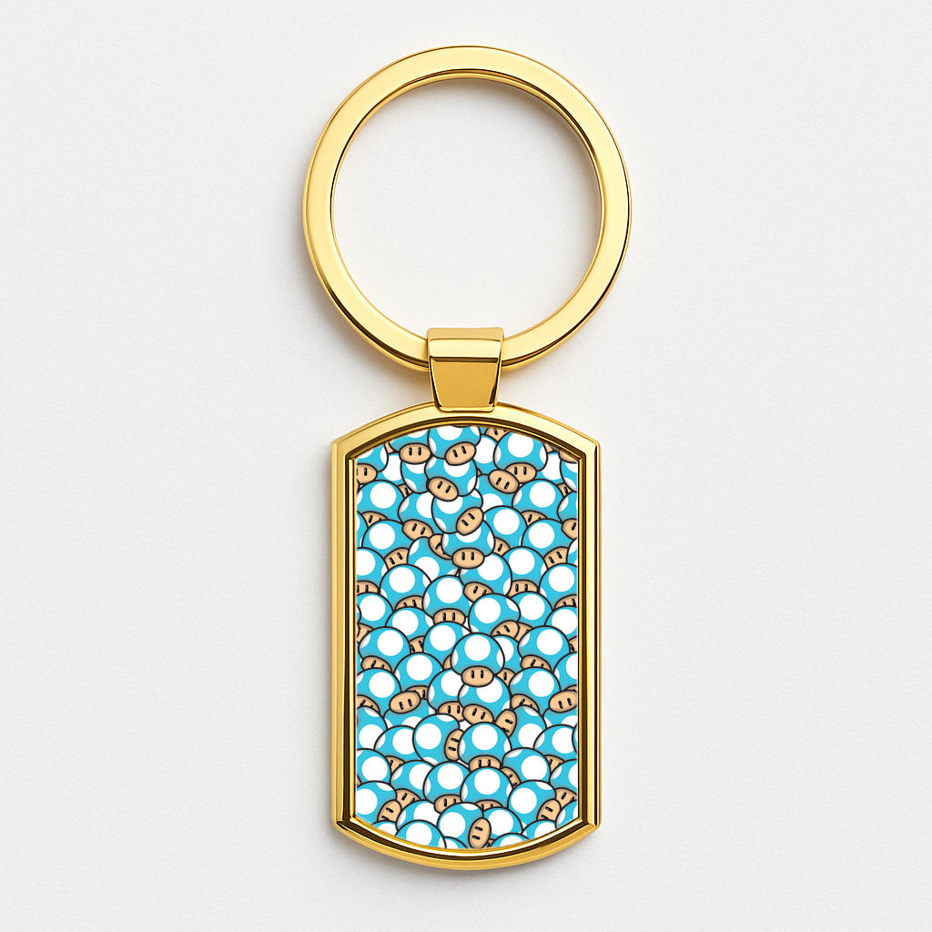 Mushroom Pattern - Light Blue Gold Keyring