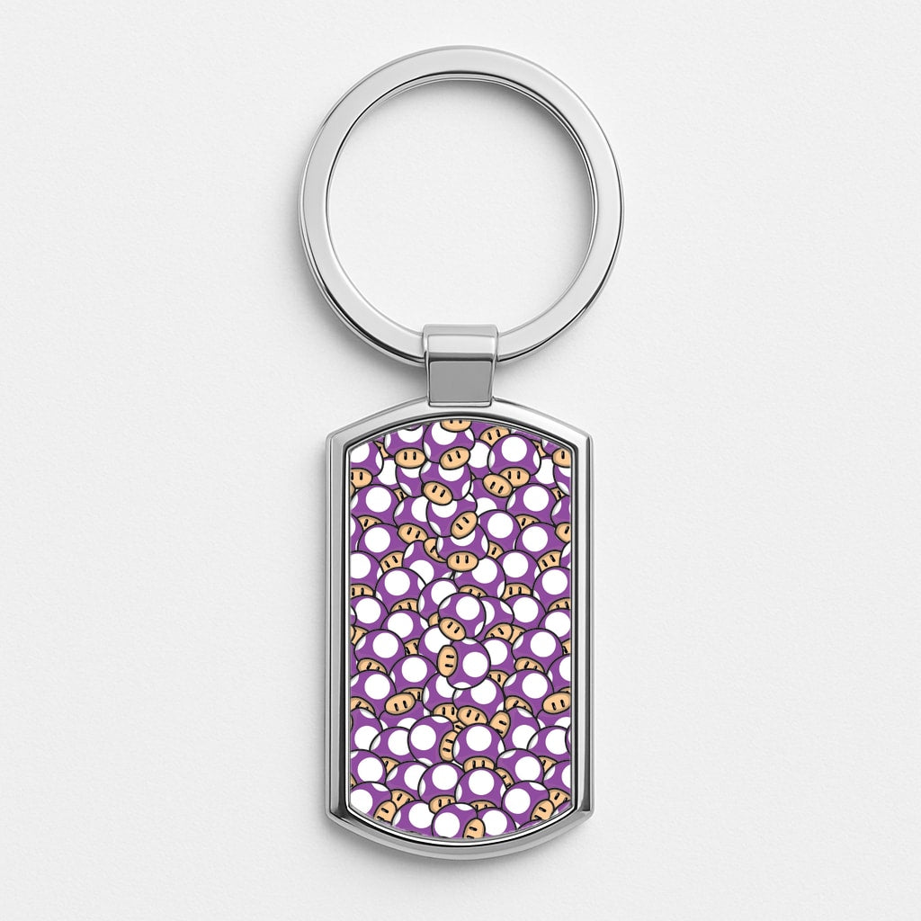 Mushroom Pattern - Purple Silver Keyring