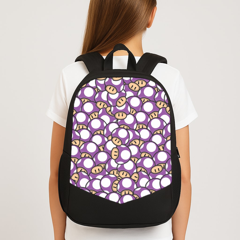 Mushroom Pattern - Purple Large School Bag