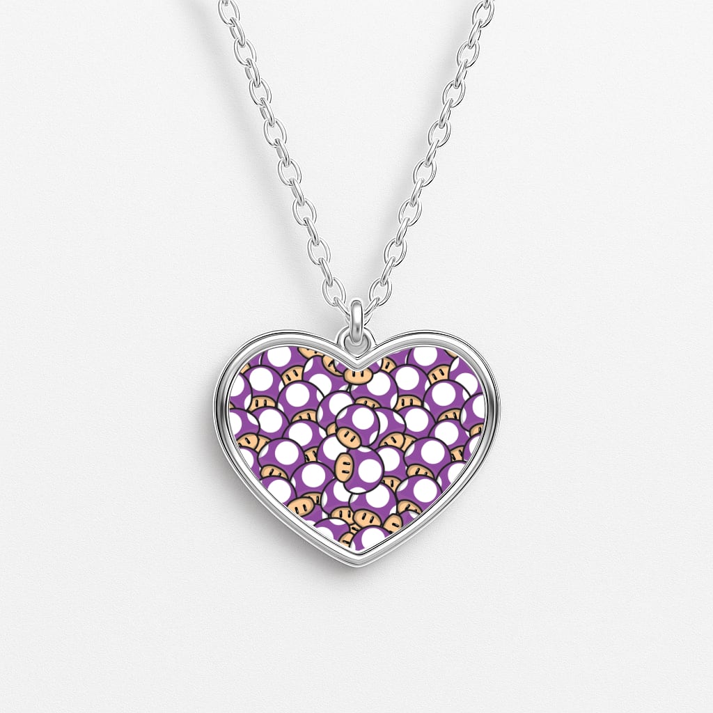 Mushroom Pattern - Purple Heart Necklace