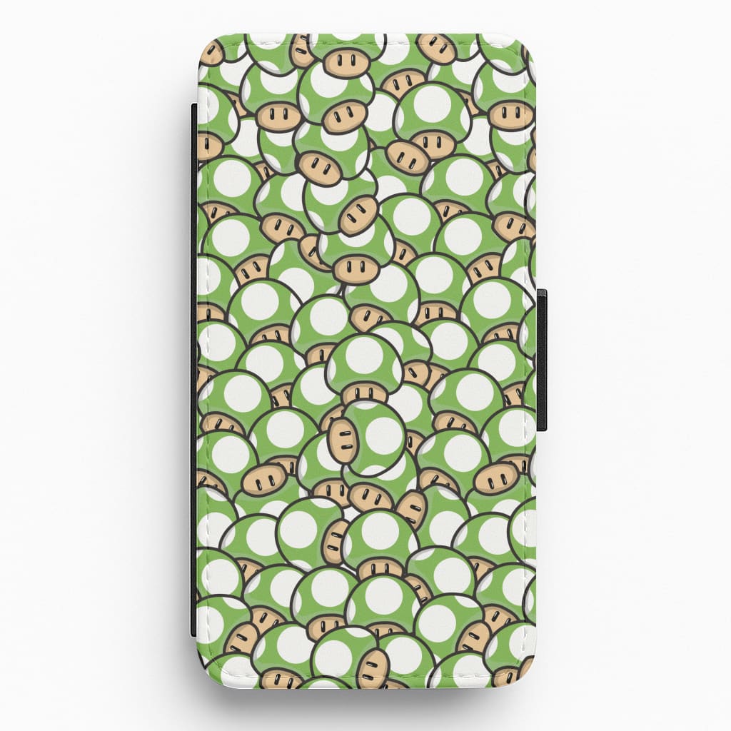 Mushroom Pattern - Green Flip / Wallet Phone Case